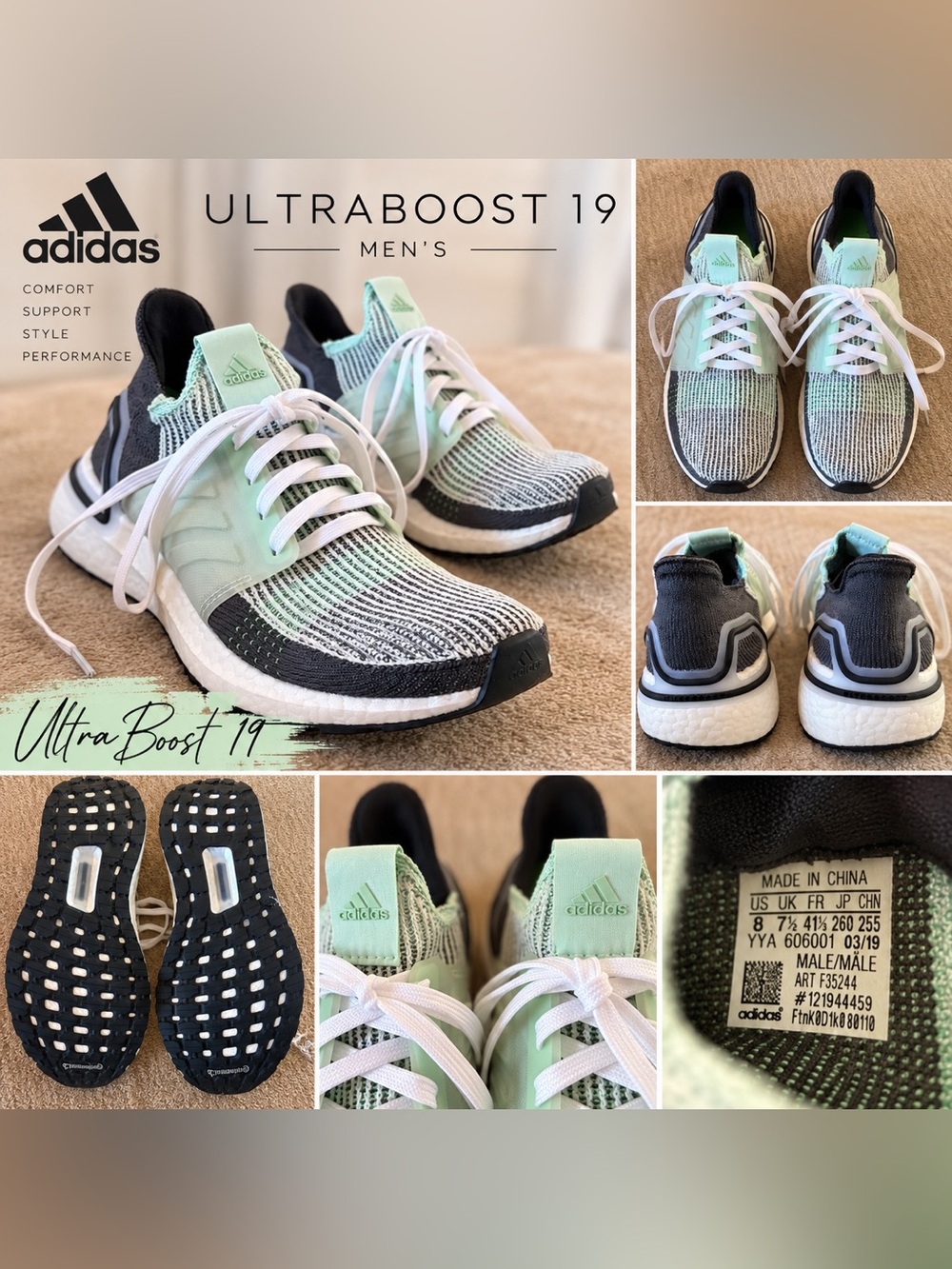 adidas Ultraboost 19 Women’s Sneakers in Mint and Black